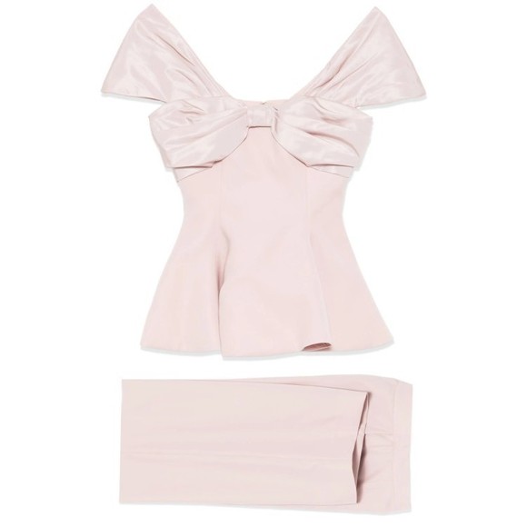 Saiid Kobeisy Draped Off-Shoulder Bow Top With Tailored Straight-Cut Pants - NWT - Picture 1 of 5